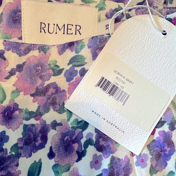 Rumer Revolve NWT luxurious skirt with leg Slit floral purple maxi skirt XS - Picture 3 of 5